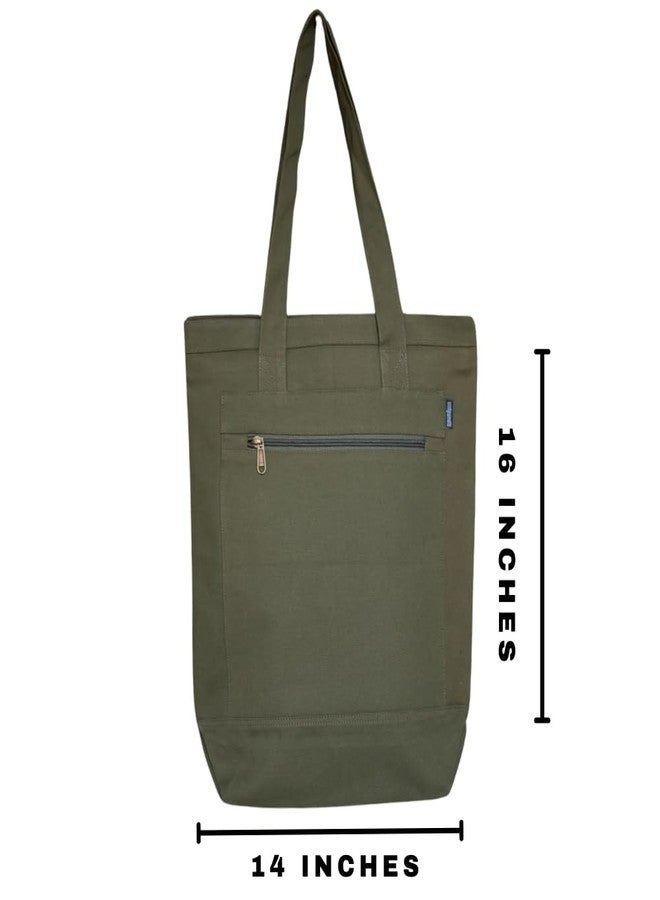 Roundsun Canvas Tote Bag with Fun Patches | Casual Shopping Shoulder Bag | Olive | Black | Navy | White | Main Zip Closure | Outside Pocket with Zip Closure | Eco Friendly (1.Olive) - Image 3
